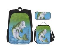 Migpkd Sac d'école de pêche sautant hors de l'eau, trousse à crayons, sac à déjeuner, sac à dos pour enfants