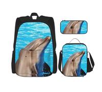 Migpkd Sac d'école drôle dauphin trousse à crayons sac à déjeuner sac à dos combinaison sac à dos pour enfants cartable d'école