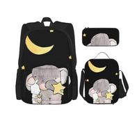 Migpkd Sac d'école éléphant et lapin blanc - Trousse à crayons - Sac à déjeuner - Sac à dos pour enfants