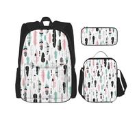 Migpkd Sac d'école en plumes - Trousse à crayons - Sac à déjeuner - Sac à dos pour enfants