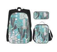 Migpkd Sac d'école motif cactus tropical, trousse à crayons, sac à déjeuner, sac à dos pour enfants