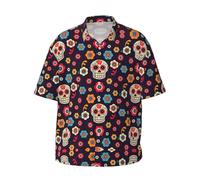 Migpkd Sugar Skulls Chemise hawaïenne à manches courtes imprimée décontractée boutonnée Aloha pour homme, Noir , 5XL