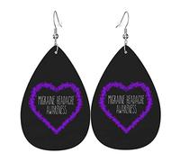 Migraine maux de tête mois de sensibilisation boucles d'oreilles en cuir pour femmes Faux cuir boucles d'oreilles goutte d'eau Vintage léger balancent boucles d'oreilles bijoux pour femmes