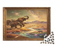 Migration des éléphants africains Puzzle 1000 Pièces Papier pour Adultes Paysage de rivière et Savane Puzzle en Famille Détente Concentration Cadeau nan