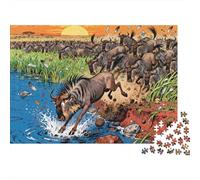 Migration des gnous du Kenya, Masai Mara Puzzle en Bois Imperméable DIY Puzzles De 1000 Pièces pour Adultes Cadeaux Coloré Jeux De Stimulants