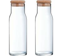 Migros Cucina & Tavola Carafe en verre avec bouchon en liège pour eau, jus, lait - 1000 ml - 2 pièces