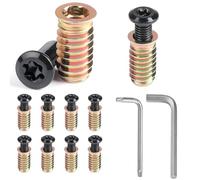 MIGUBIGU 10 Paires Insert Fileté Bois M8 avec Vis M8*30mm, Insert Fileté Metal 25mm avec Clé Torx, Vis a Téte Plate Torx Noire, Vit a Téte Bombée pour Meubles en Bois, Tables, Chaises