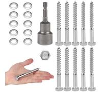 MIGUBIGU 10 PCS Vis à Bois Tête Hexagonale Inox Autoperceuse M10*100 mm, Tirefond Beton avec Rondelles et Clé à Six Pans, Vis Tire-Fond Avancées Tête Hexagonale, Tirefond Inox pour Assembler le Bois
