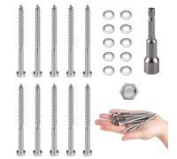 MIGUBIGU 10 PCS Vis à Bois Tête Hexagonale Inox Autoperceuse M6*80 mm, Tirefond Beton avec Rondelles et Clé à Six Pans, Vis Tire-Fond Avancées Tête Hexagonale, Tirefond Inox pour Assembler le Bois