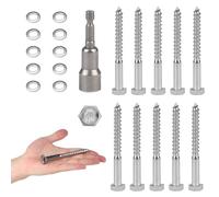 MIGUBIGU 10 PCS Vis à Bois Tête Hexagonale Inox Autoperceuse M8*100 mm, Tirefond Beton avec Rondelles et Clé à Six Pans, Vis Tire-Fond Avancées Tête Hexagonale, Tirefond Inox pour Assembler le Bois