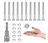 MIGUBIGU 10 PCS Vis à Bois Tête Hexagonale Inox Autoperceuse M8*60 mm, Tirefond Beton avec Rondelles et Clé à Six Pans, Vis Tire-Fond Avancées Tête Hexagonale, Tirefond Inox pour Assembler le Bois