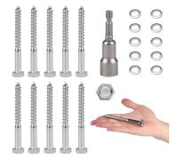 MIGUBIGU 10 PCS Vis à Bois Tête Hexagonale Inox Autoperceuse M8*80 mm, Tirefond Beton avec Rondelles et Clé à Six Pans, Vis Tire-Fond Avancées Tête Hexagonale, Tirefond Inox pour Assembler le Bois