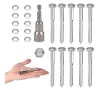 MIGUBIGU 10 PCS Vis Tire-Fond Avancées Tête Hexagonale M8 x 100 mm Inox AISI 304 (A2), Tirefond Beton avec Rondelles et Clé à Six Pans, Vis à Bois Tête Hexagonale Autoperceuse, pour Assembler le Bois