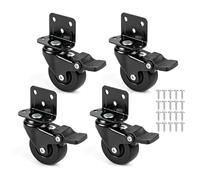 MIGUBIGU 4 PCS 38mm Roulettes Pivotantes Charge Lourde avec Support en L en Caoutchouc, Roulette Pivotante avec Frein Capacité 60 kg, Roulette pour Meuble Silencieuse avec Vis