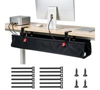 MIGUBIGU Cable Management Bureau sans Perçage 90cm, pour Bureau/Maison | Cable Management Tray Under Desk, Range Cable Bureau Goulotte en Tissu Oxford, Montage par Serrage ou Par Vis