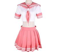 MIGUOO Anime Astolfo Cosplay Costumes Femmes JK Cosplay Uniformes Sailor Suit Jupe Plissée Halloween Party School Suit (Pink,S)