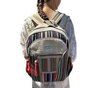 MIGURA Sac à dos en chanvre pour voyage style hippie, grande taille, idéal pour l'été, le jour et les festivals, décontracté, vintage, homme, femme, tissu imperméable fait à la main Népal Multicolore