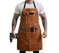 MIGVAN Tablier de soudage en cuir de vache - Tablier ignifuge et résistant à la chaleur avec 10 poches, réglable taille M à XXL pour atelier, soudage, jardin et garage - 61x91 cm