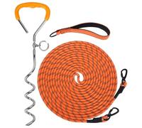Mihachi Piquet d'attache pour chien et longue laisse pour chien, laisse de dressage réfléchissant avec poignée amovible, piquet de 40,1 cm, idéal pour la cour, le camping et la plage, convient aux