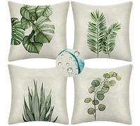Mihaoe Lot de 4 Housse de Coussin 50x50cm Vert Sauge Coussin Decoratif Canape Exterieur Imperméable Taie Oreiller Lin Carré Housse Coussin pour Canapé Patio Extérieur Jardin Salon Chaise