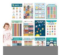 Mihauuke Affiches Éducatives - Activités d'apprentissage Maternelle | Lettres Chiffres Heures 12 Pièces Tableaux pour Maison École Développement Compétences