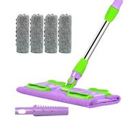 Mihauuke Balai Plat | Mop Réutilisable avec 4 Têtes Lavables,Manche Télescopique Rotatif 360° et Raclette Anti-Poussière