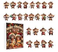 Mihauuke Calendrier de l Avent Singe Noel, 24 Ornements 2D Pour Sapin De Noël, Decor pour Maison Appartement Chambre Salle de Classe Voiture