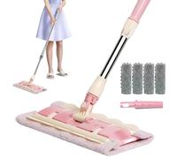 Mihauuke Serpillère À Poussière, Mop Réutilisable avec 4 Têtes Lavables, Manche Télescopique Rotatif 360° et Raclette Anti-Poussière
