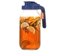 Mihlapi Carafe Mason avec couvercle et bec verseur, 1,8 l - Pichet à lait en verre épais pour lait maternel, pichet à thé soleil, boissons aux fruits, couvercle à bec verseur avec large ouverture pour