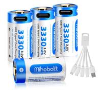 Mihobatt Lot de 4 piles lithium-ion 3 V 3330 mWh USB rechargeables avec type C, idéales pour les appareils photo Arlo et les lampes de poche