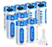 Mihobatt Lot de 8 piles lithium-ion 3 V 3330 mWh USB rechargeables avec type C, idéales pour les appareils photo Arlo et les lampes de poche