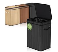 Mihoho Grande poubelle de 80 litres/21 gallons avec couvercle, poubelle en bambou, poubelle extérieure/poubelle pour la maison, le bureau, la salle de bain, la cuisine 40 x 30 x 60 cm (noir)