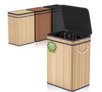 Mihoho Grande poubelle de 80 litres/21 gallons avec couvercle, poubelle en bambou, poubelle extérieure/poubelle pour la maison, le bureau, la salle de bain, la cuisine 40 x 30 x 60 cm (couleur vraie)