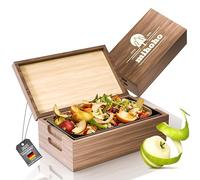 Mihoho Poubelle bio de cuisine 4 l - En bois véritable et acier inoxydable - Poubelle anti-odeur pour déchets alimentaires avec récipient intérieur amovible - Poubelle pour déchets alimentaires pour