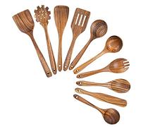 Miiauflskld Ustensiles de Cuisine en Bois - Ensemble avec Cuillères en Teck et Spatule pour la Cuisine