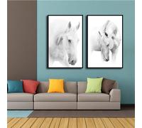 Miico Peinture à la main Combinaison Peinture décorative Noir et Blanc Cheval Art mural pour la décoration de la maison H