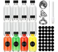 Miiepls Mini Bouteille Verre, Miniatures Réutilisables 60ml, avec Bouchons Noirs et Entonnoir, Mignonette Vide Pour Huiles Essentielles, Shots de Gingembre et Plus (12)