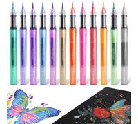 miikoul Lot de 12 marqueurs pinceaux à paillettes à pointe fine pour les détails de précision, large couverture, stylos scintillants pour dessin, cartes de vœux d'anniversaire, travaux manuels