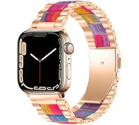 Miimall Bracelet de Montre Compatible avec Apple Watch Série 1/2/3/4/5/6/SE 44mm 42mm, Bracelet en Acier Inoxydable + Résine pour iWatch Série 1/2/3/4/5/6 42mm 44mm -Rosé Or/Arc-en-ciel