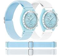 Miimall Bracelet en Nylon pour Bracelet OMEGA X SWATCH Moonwatch Speedmaster, [2 Pack] Durable Léger Tressée en Nylon Élastique pour OMEGA X SWATCH Bioceramic Moonswatch -Blanc & Bleu