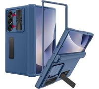 Miimall Case pour Samsung Galaxy Z Fold 7, Verre Trempé HD, Protection de Charnière, 360° Intégrale Texture Antidérapante Antichoc Rigide Ultra-Fine Protege Caméra Coque Z Fold 7 avec Support, Bleu