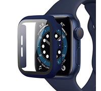 Miimall Compatible avec Apple Watch Série 6/5/4/SE 40mm PC Coque Protection Écran en Verre Trempé, [Couverture Complète] Anti-Rayure Étui Protecteur du iWatch 6/5/4/SE 40mm -Bleu