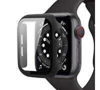 Miimall Compatible avec Apple Watch Série 6/5/4/SE 44mm PC Coque Protection Écran en Verre Trempé, [Couverture Complète] Anti-Rayure Étui Protecteur du iWatch 6/5/4/SE 44mm -Noir