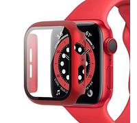 Miimall Compatible avec Apple Watch Série 6/5/4/SE 44mm PC Coque Protection Écran en Verre Trempé, [Couverture Complète] Anti-Rayure Étui Protecteur du iWatch 6/5/4/SE 44mm -Rouge