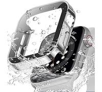 Miimall Compatible avec Apple Watch Série 6/SE/5/4 44mm PC Coque Protection Écran en Verre Trempé, [Couverture Complète] Anti-Rayure Étui Protecteur du iWatch Série 6/5/4/SE 44mm - Argent