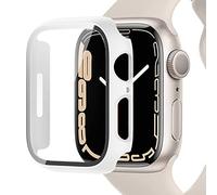 Miimall Compatible avec Apple Watch Série 9/8/7 45mm 41mm PC Coque Protection Écran en Verre Trempé, [Couverture Complète] Anti-Rayure Étui Protecteur du iWatch Série 7/8/9 41mm -Blanche