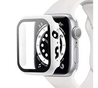 Miimall Compatible avec Apple Watch Série 9/8/7 45mm PC Coque Protection Écran en Verre Trempé, [Couverture Complète] Anti-Rayure Étui Protecteur du iWatch 9/8/7 45mm -Blanc