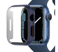 Miimall Compatible avec Apple Watch Série 9/8/7 45mm PC Coque Protection Écran en Verre Trempé, [Couverture Complète] Anti-Rayure Étui Protecteur du iWatch Série 9/8/7 45mm -Bleu