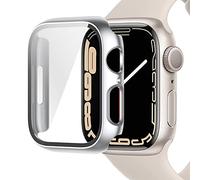 Miimall Compatible avec Apple Watch Série 9/8/7 45mm PC Coque Protection Écran en Verre Trempé, [Couverture Complète] Anti-Rayure Étui Protecteur du iWatch Série 9/8/7 45mm -Argent