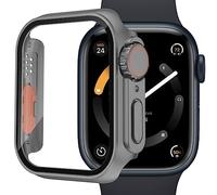 Miimall Compatible avec Apple Watch Série 9/8/7 45mm PC Coque Protection Écran en Verre Trempé, [Couverture Complète] Anti-Rayure Étui Protecteur du iWatch 9/8/7 45mm -Gris Argenté